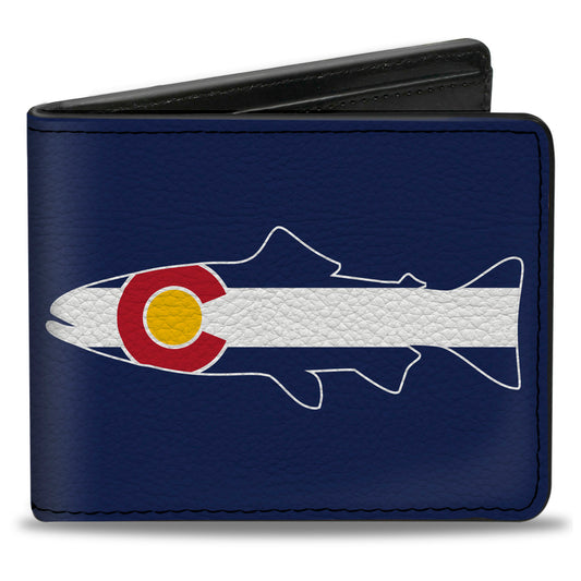 Bi-Fold Wallet - Colorado Trout Flag Snowy Mountains Blues White Red Yellow