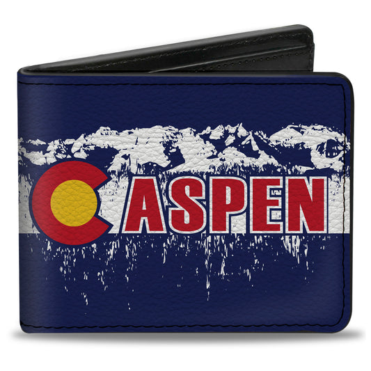 Bi-Fold Wallet - Colorado ASPEN Flag Snowy Mountains Weathered Blue White Red Yellows