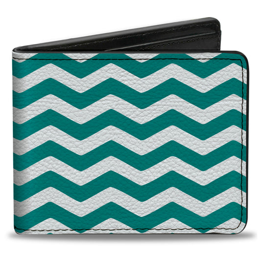 Bi-Fold Wallet - Chevron Stripe White Teal