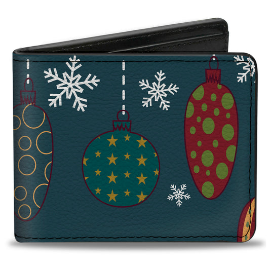 Bi-Fold Wallet - Christmas Ornaments Snowflakes Blue White Multi Color