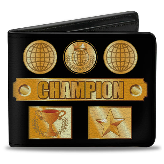 Bi-Fold Wallet - CHAMPION Belt Icons Black Golds