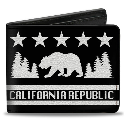 Bi-Fold Wallet - CALIFORNIA REPUBLIC Bear Stars Silhouette Black White
