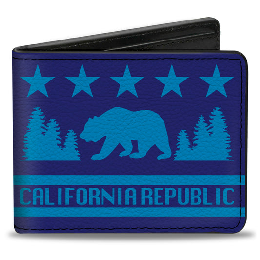 Bi-Fold Wallet - CALIFORNIA REPUBLIC Bear Stars Silhouette Blues