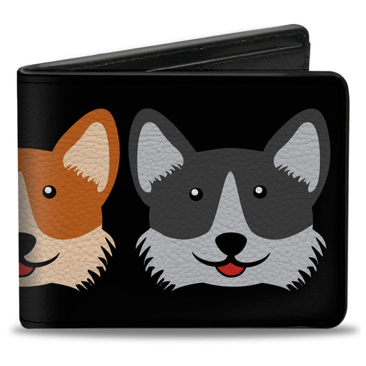 Bi-Fold Wallet - Corgi 3-Faces Black