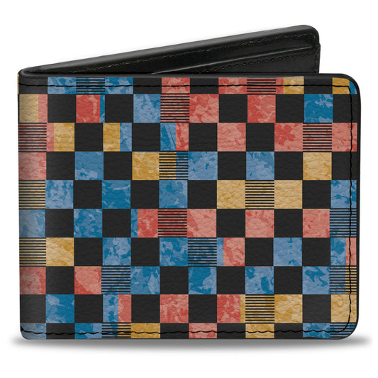 Bi-Fold Wallet - Checkers Distressed Multi Color Black