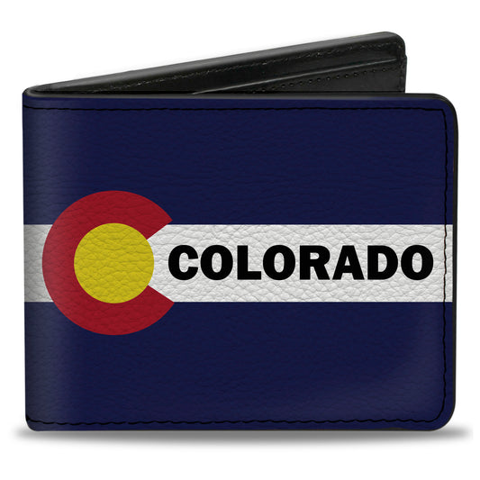 Bi-Fold Wallet - COLORADO Text Flag Blue White Red Yellow