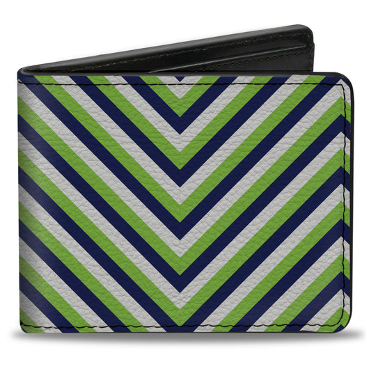 Bi-Fold Wallet - Chevron Stripe White Neon Green Navy
