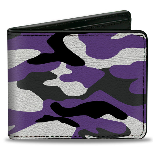 Bi-Fold Wallet - Camo Purple Black Gray White