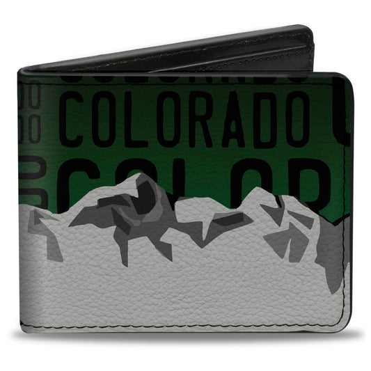 Bi-Fold Wallet - Colorado Mountains Green Black Text Grays