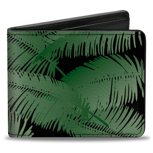 Bi-Fold Wallet - Palm Fronds Stacked Black Greens