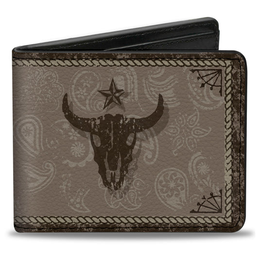 Bi-Fold Wallet - Western COWBOY Icons Collage Tan Browns