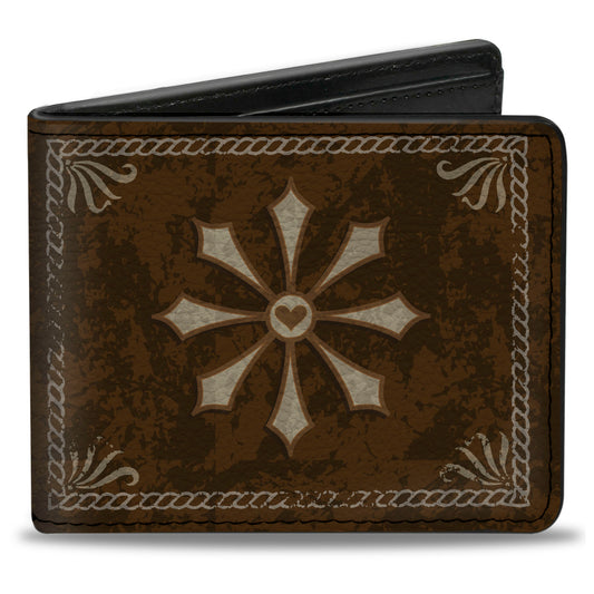 Bi-Fold Wallet - Western WHISKEY Heart Repeat Browns Tan