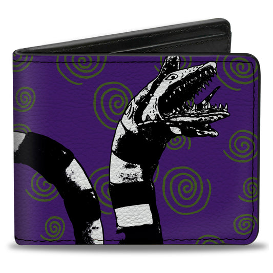 Bi-Fold Wallet - Beetlejuice Sandworm Swirls + Logo Purple Green Black White