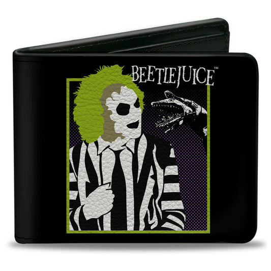 Bi-Fold  Wallet - BEETLEJUICE and Sand Worm Pose with Title Logo' Black