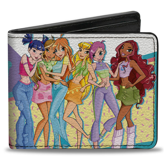 Bi-Fold Wallet - WINX CLUB Character Group Pose and Title Logo White/Multi Color