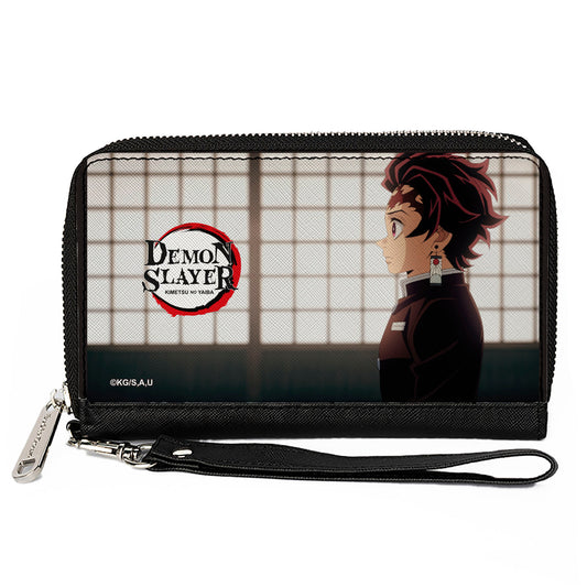 PU Zip Around Wallet Rectangle - DEMON SLAYER Tanjiro Kamado Profile Pose and Title Logo