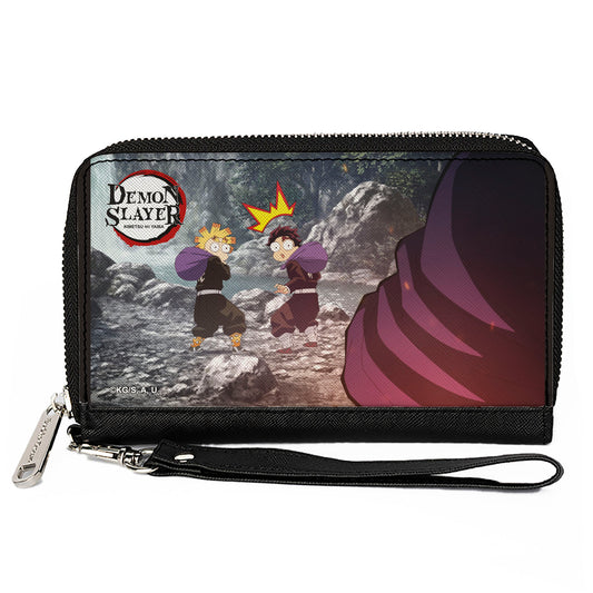 PU Zip Around Wallet Rectangle - Demon Slayer Chibi Tanjiro and Zenitsu Surprised Scene
