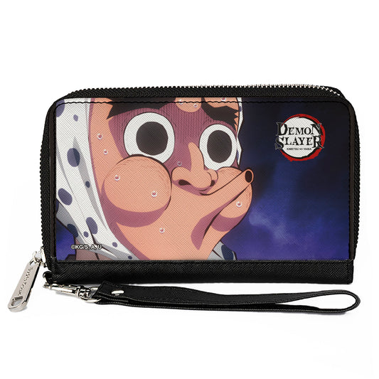 PU Zip Around Wallet Rectangle - Demon Slayer Hotaru Haganezuka Hyottoko Mask Pose Close-Up Blues