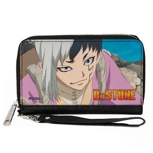 PU Zip Around Wallet Rectangle - DR. STONE Gen Asagiri Hiking Pose and Title Logo