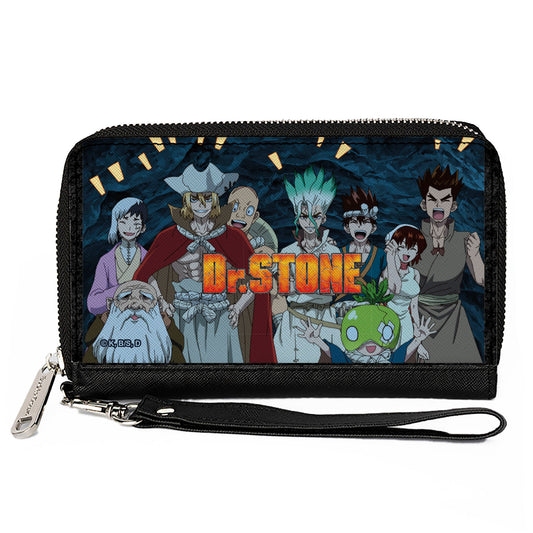 PU Zip Around Wallet Rectangle - DR. STONE Nine Character Group Cave Pose and Title Logo Blues
