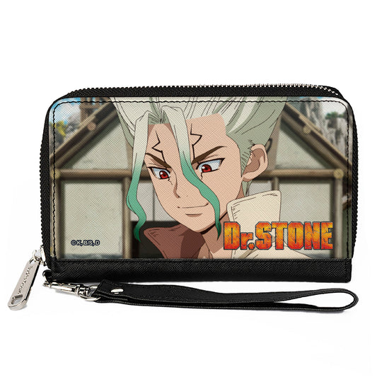 PU Zip Around Wallet Rectangle - DR. STONE Senku Ishigami Eyes of Science Pose and Title Logo