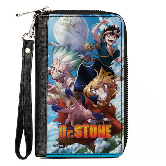 PU Zip Around Wallet Rectangle - DR. STONE Three Character Group Pose and Title Logo