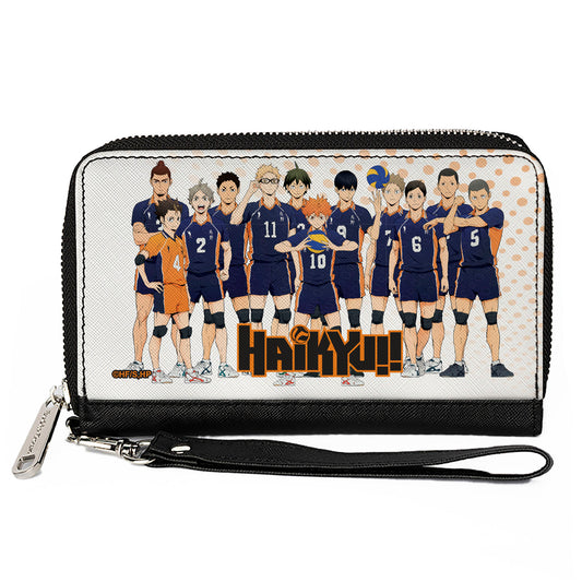 PU Zip Around Wallet Rectangle - HAIKYU Karasuno High School Team Group Pose White