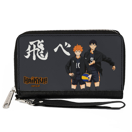 PU Zip Around Wallet Rectangle - HAIKYU Karasuno High Hinata and Kageyama Pose Black
