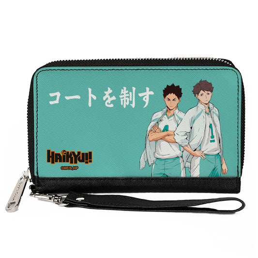 PU Zip Around Wallet Rectangle - HAIKYU Aoba Johsai High Ikawa and Iwaizumi Pose Turquoise