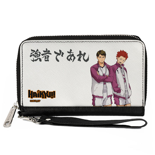 PU Zip Around Wallet Rectangle - HAIKYU Shiratorizawa Academy Tendo and Ushjima STRONG MAN Pose White