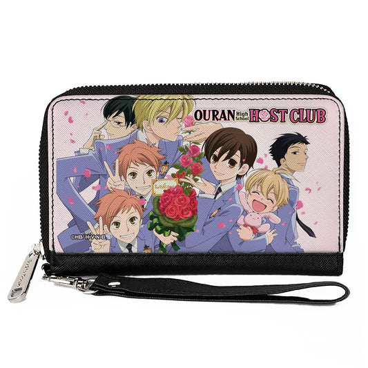 PU Zip Around Wallet Rectangle - Ouran High School Host Club Rose Bouquet Group Pose and Petals White