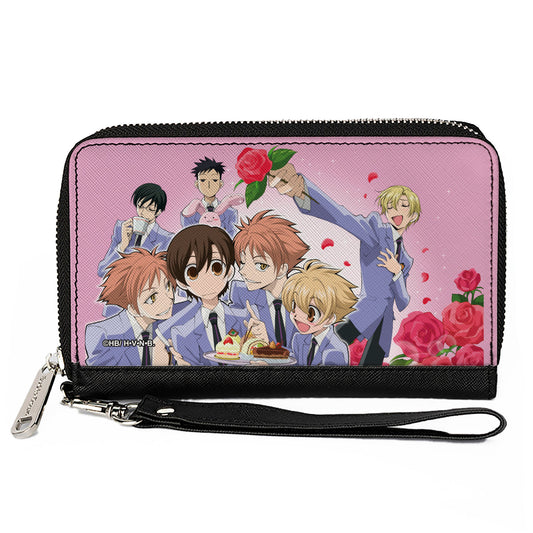 PU Zip Around Wallet Rectangle - Ouran High School Host Club Group Pose and Tamaki Singing Pose Pinks