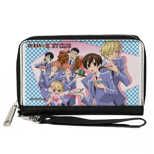 PU Zip Around Wallet Rectangle - Ouran High School Host Club Seven Character Sushi Dining Pose Pink/Blue