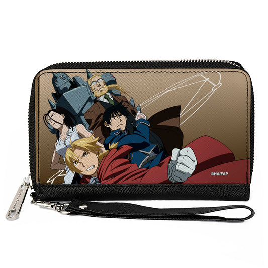 PU Zip Around Wallet Rectangle - Fullmetal Alchemist Brotherhood Five Character Pose Tan