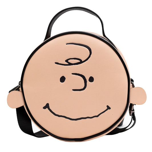 Round Crossbody Bag - Charlie Brown Smiling Face Close-Up