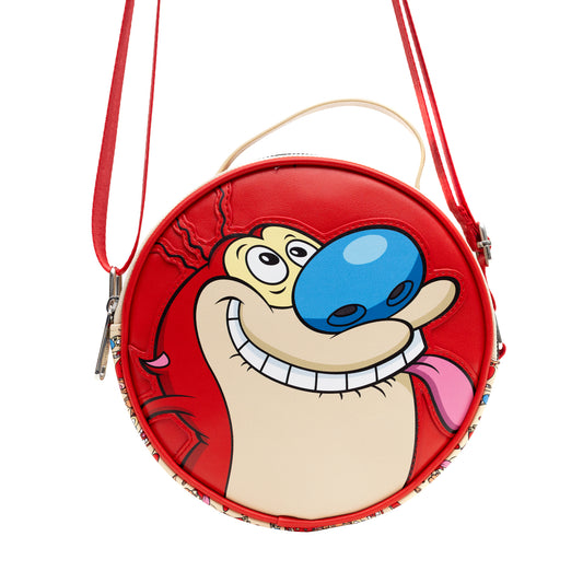 Round Crossbody Bag - Ren and Stimpy Character Close-Up Expression Appliques