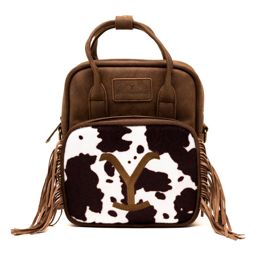 Crossbody Bag with Handles - Yellowstone Dutton Ranch Cowboy Cowhide Distressed Brown PU