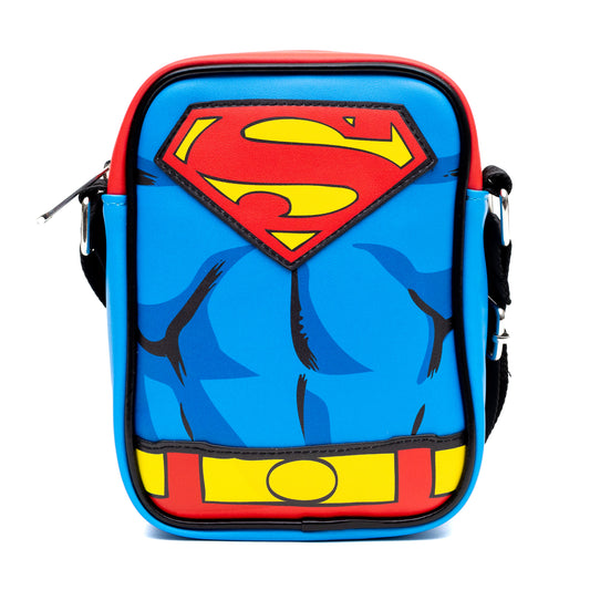 Crossbody Bag - Superman Character Close-Up with Super Logo and Belt Appliques