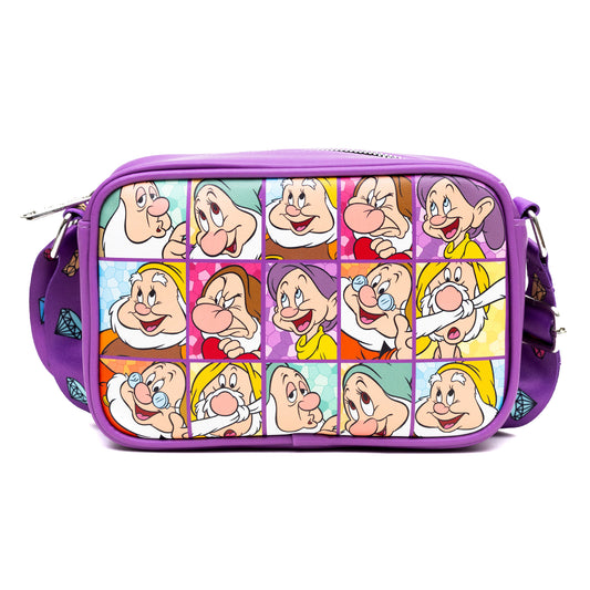 Horizontal Crossbody Bag - Snow White the Seven Dwarfs Expression Blocks Purple