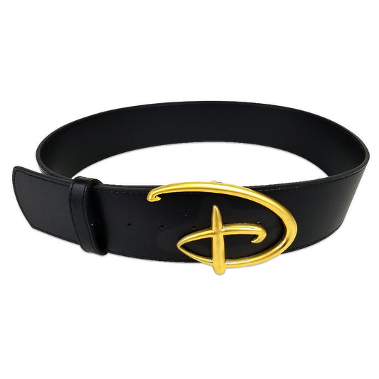 Disney Signature D Logo Gold Cast Buckle - Black PU Strap Belt