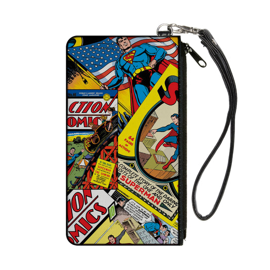 Canvas Zipper Wallet - SMALL - Classic ACTION COMICS and SUPERMAN Comic Book Covers Stacked