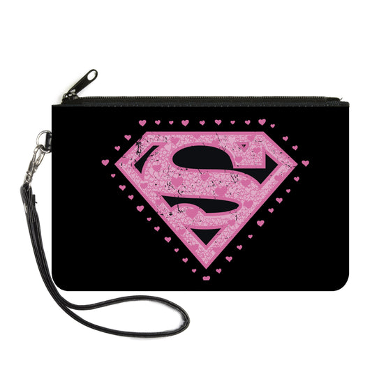 Canvas Zipper Wallet - SMALL - Superman Heart Shield Black/Pinks