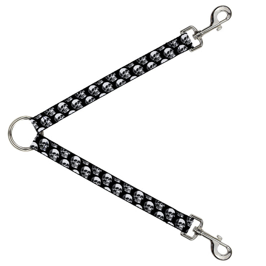 Dog Leash Splitter - 3-D Skulls Repeat Black/Grays/White