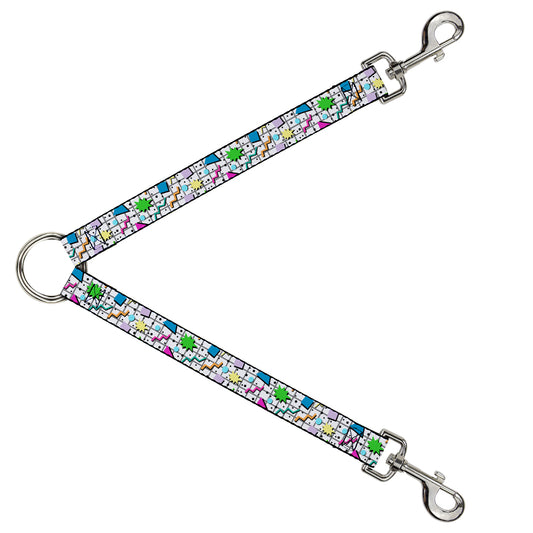 Dog Leash Splitter - 90s Nineties Grid Pattern Vibrant Gray Multi Color