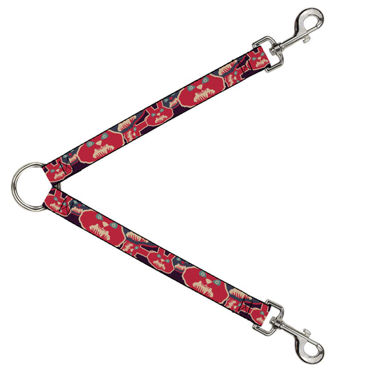 Dog Leash Splitter - Angry Bunnies CLOSE-UP Purple/Red/Blue