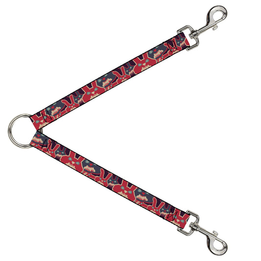 Dog Leash Splitter - Angry Bunnies Purple/Red/Blue