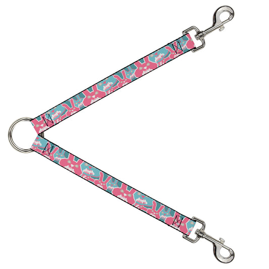 Dog Leash Splitter - Angry Bunnies Turquoise/Pinks