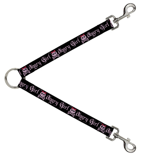 Dog Leash Splitter - Angry Girl Black/Pink