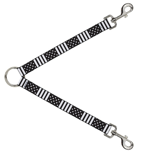 Dog Leash Splitter - American Flag CLOSE-UP Black/White