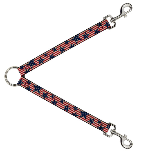 Dog Leash Splitter - Americana Stars & Stripes Red/White/Blue/White